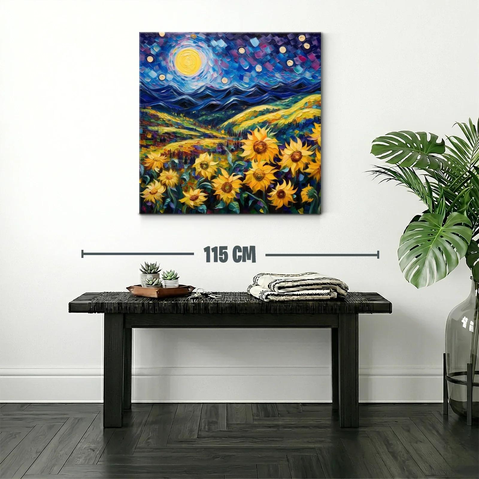 Campo de girasoles bajo noche estrellada vibrante — miniatura 2