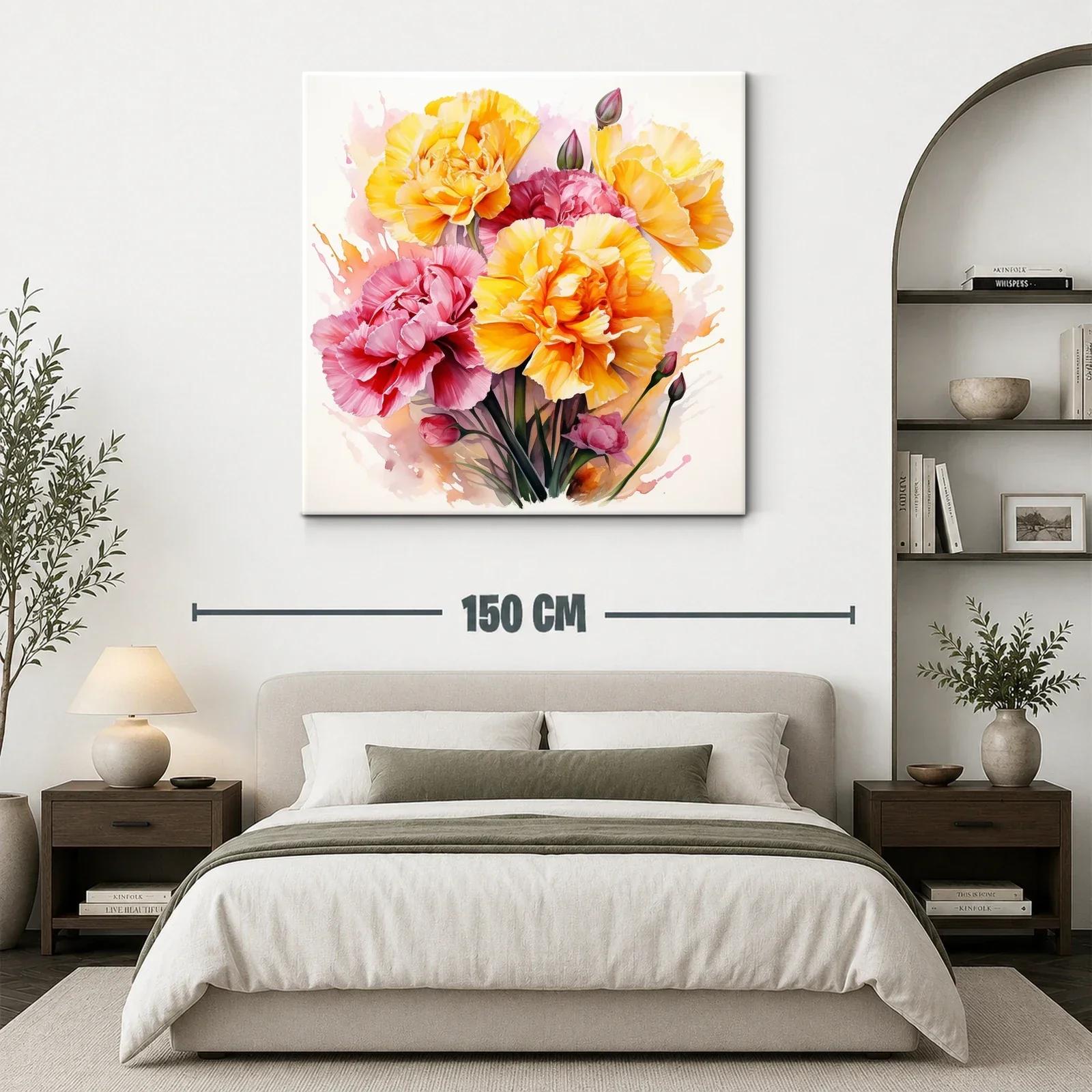 Cuadro floral vibrante con claveles en tonos amarillos y rosas — miniatura 3