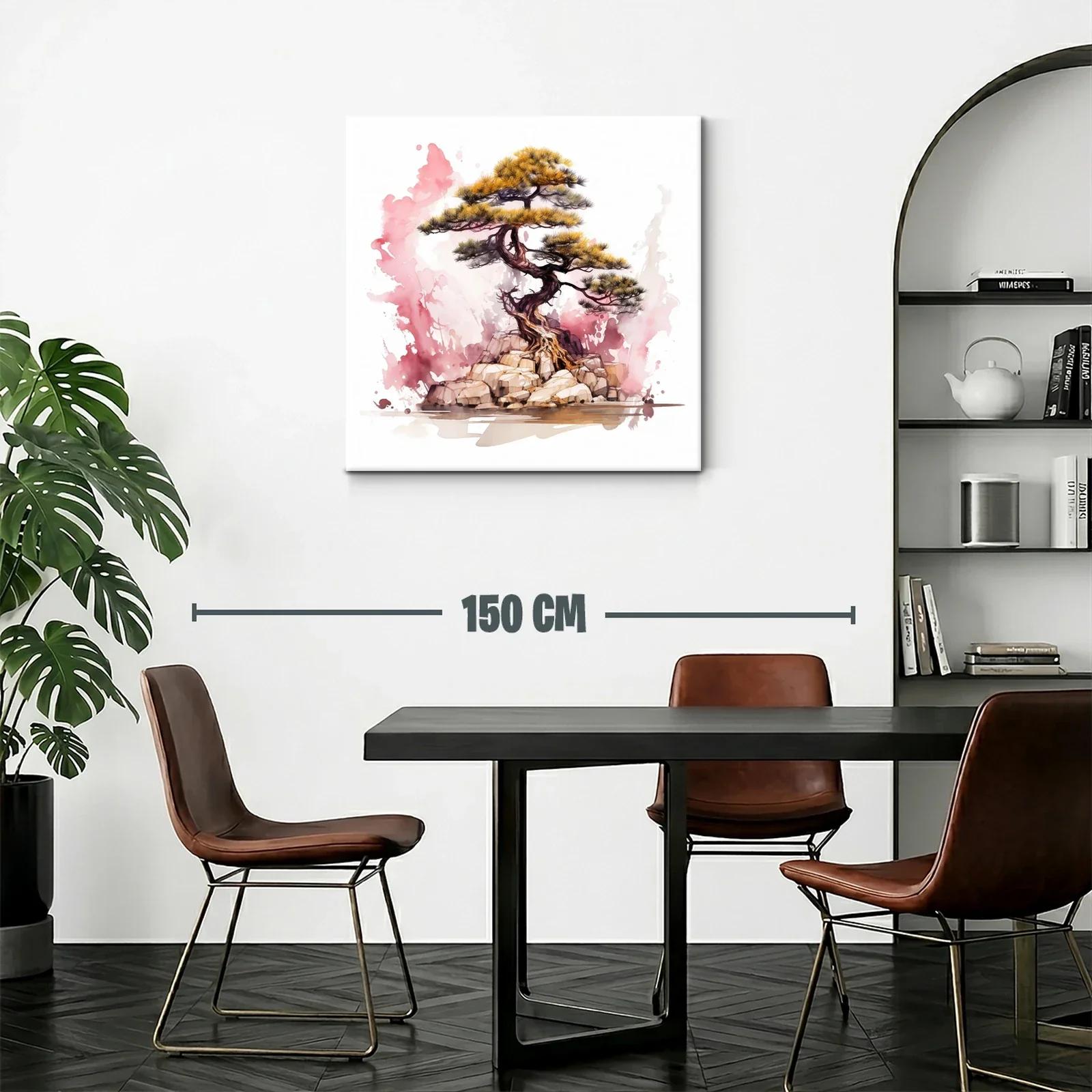 Árbol bonsái sobre rocas con fondo acuarelado rosa — miniatura 2