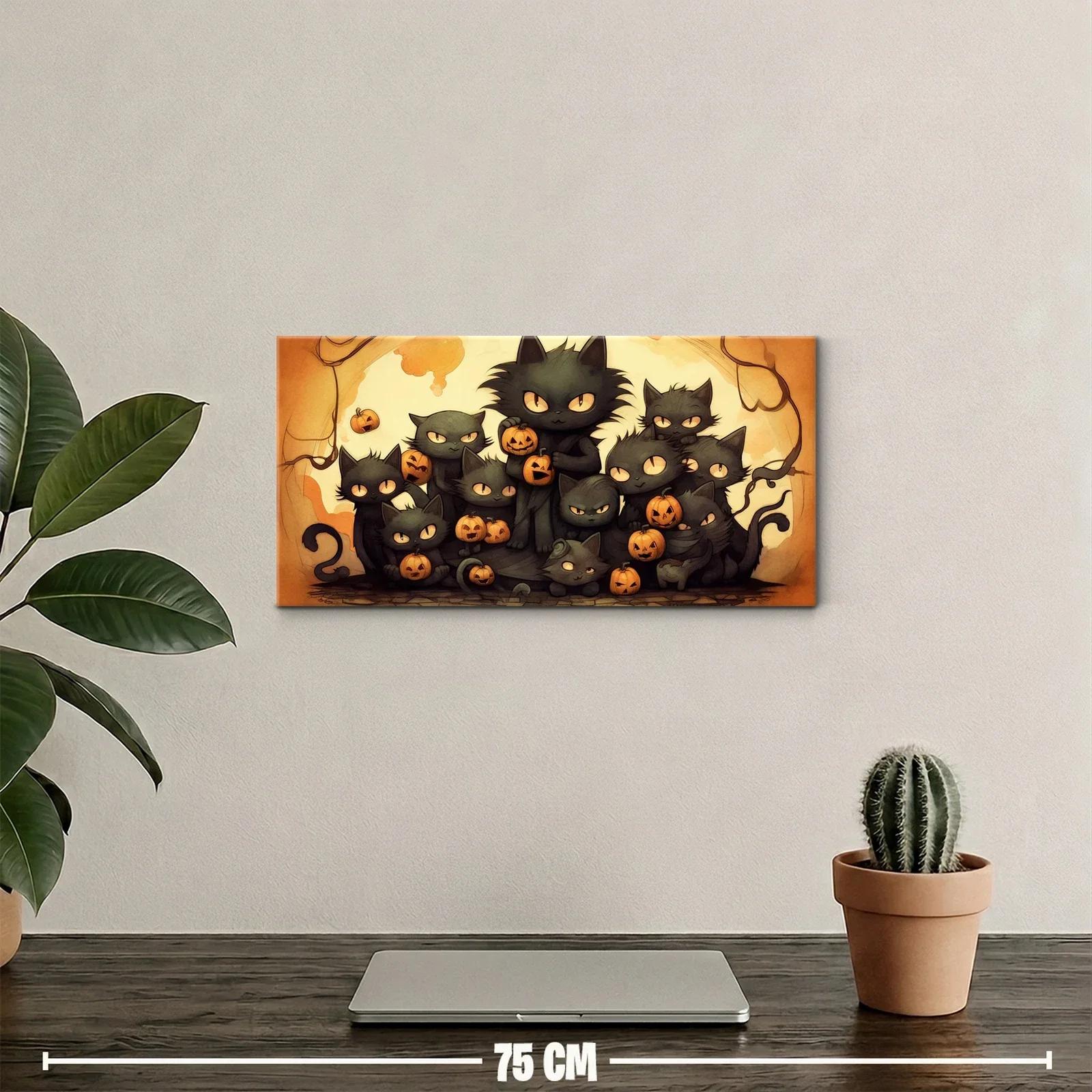 Cuadro gatos negros con expresiones serias y traviesas — miniatura 2
