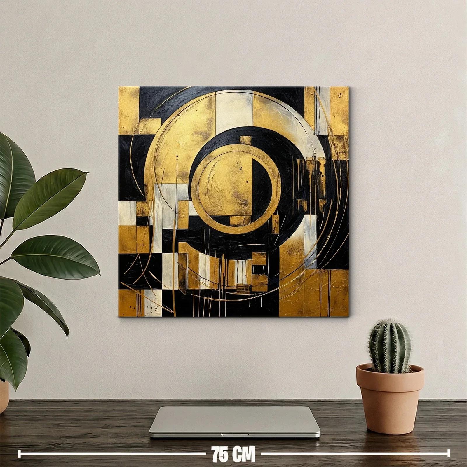 Cuadro Abstracto con Círculos Dorados y Negro Elegante — miniatura 2