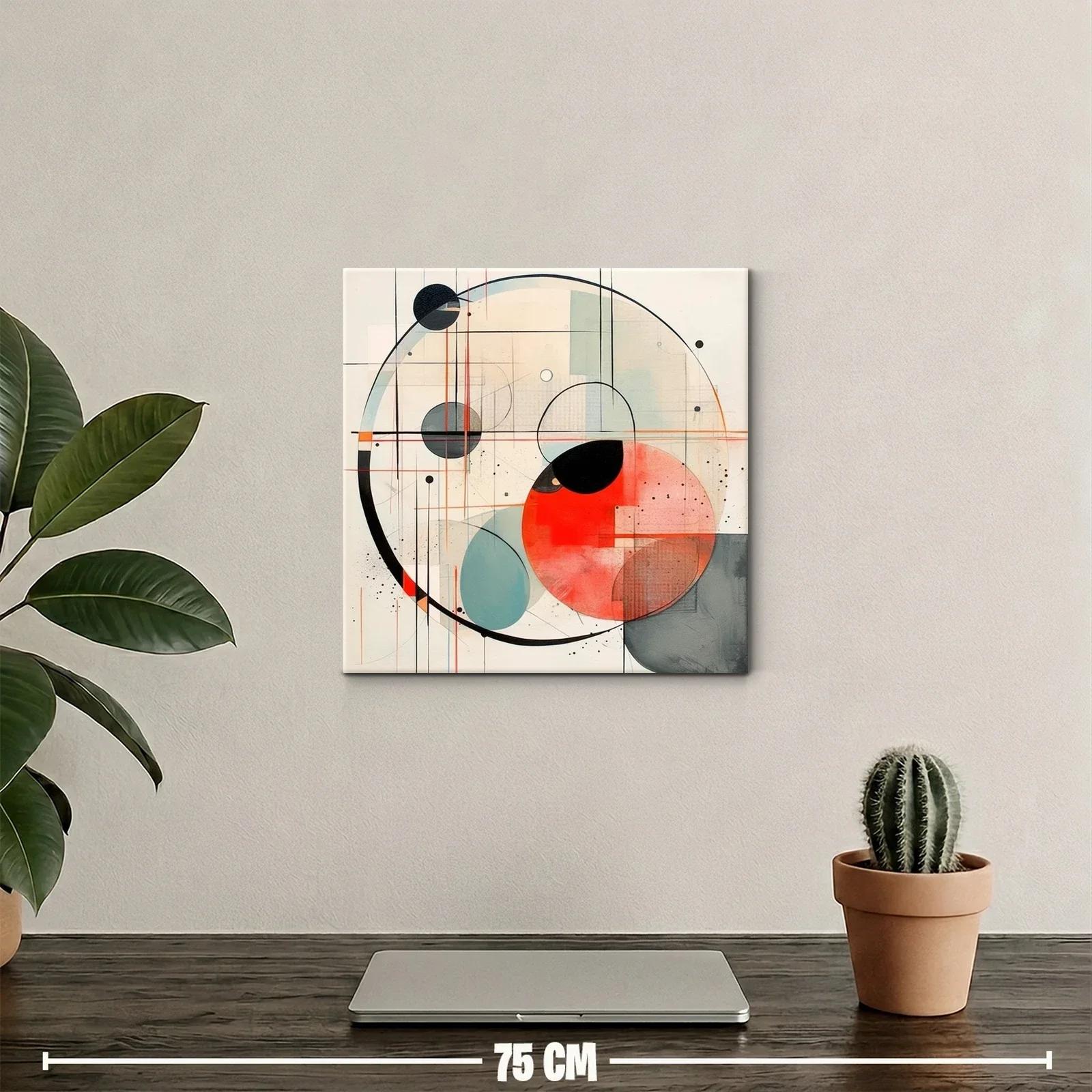 Cuadro abstracto geométrico con círculos y líneas dinámicas — miniatura 2