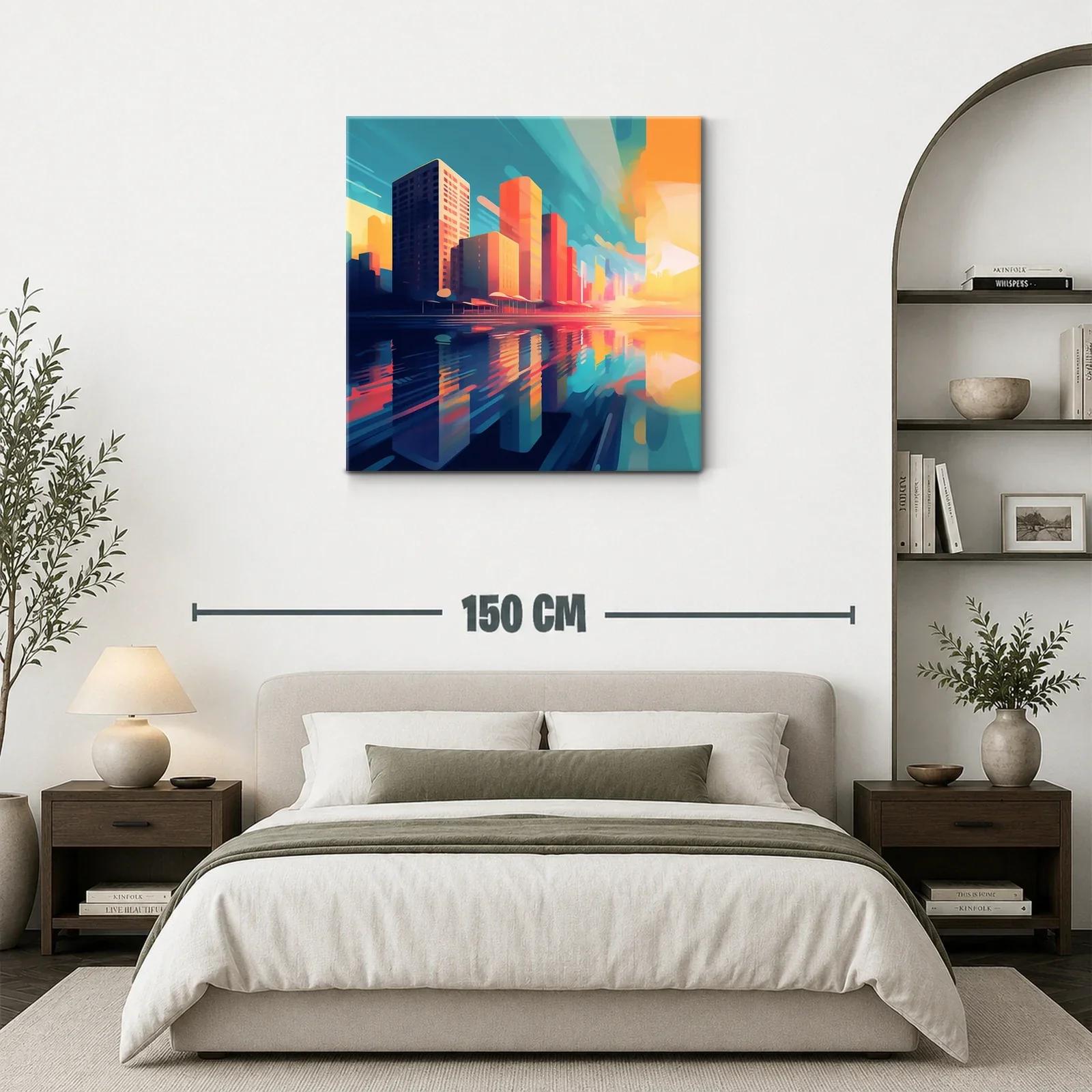 Atardecer vibrante sobre la ciudad reflejada en el agua — miniatura 3