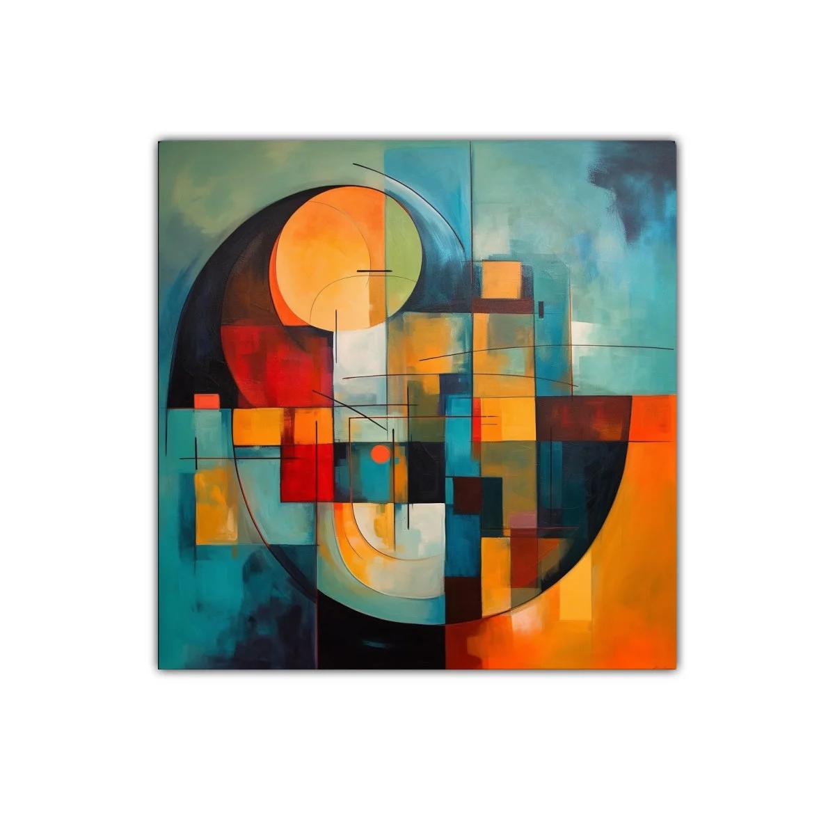 Cuadro abstracto con formas geométricas en tonos cálidos y fríos — imagen principal