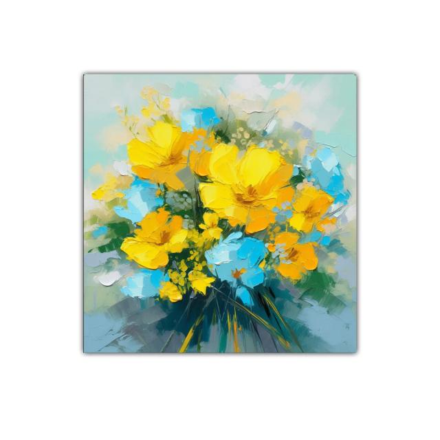 Brillante ramo de flores amarillas y azules vibrantes