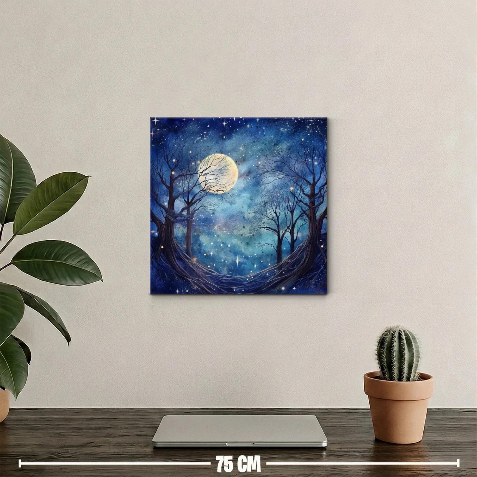 Paisaje nocturno con luna llena y árboles desnudos — miniatura 2