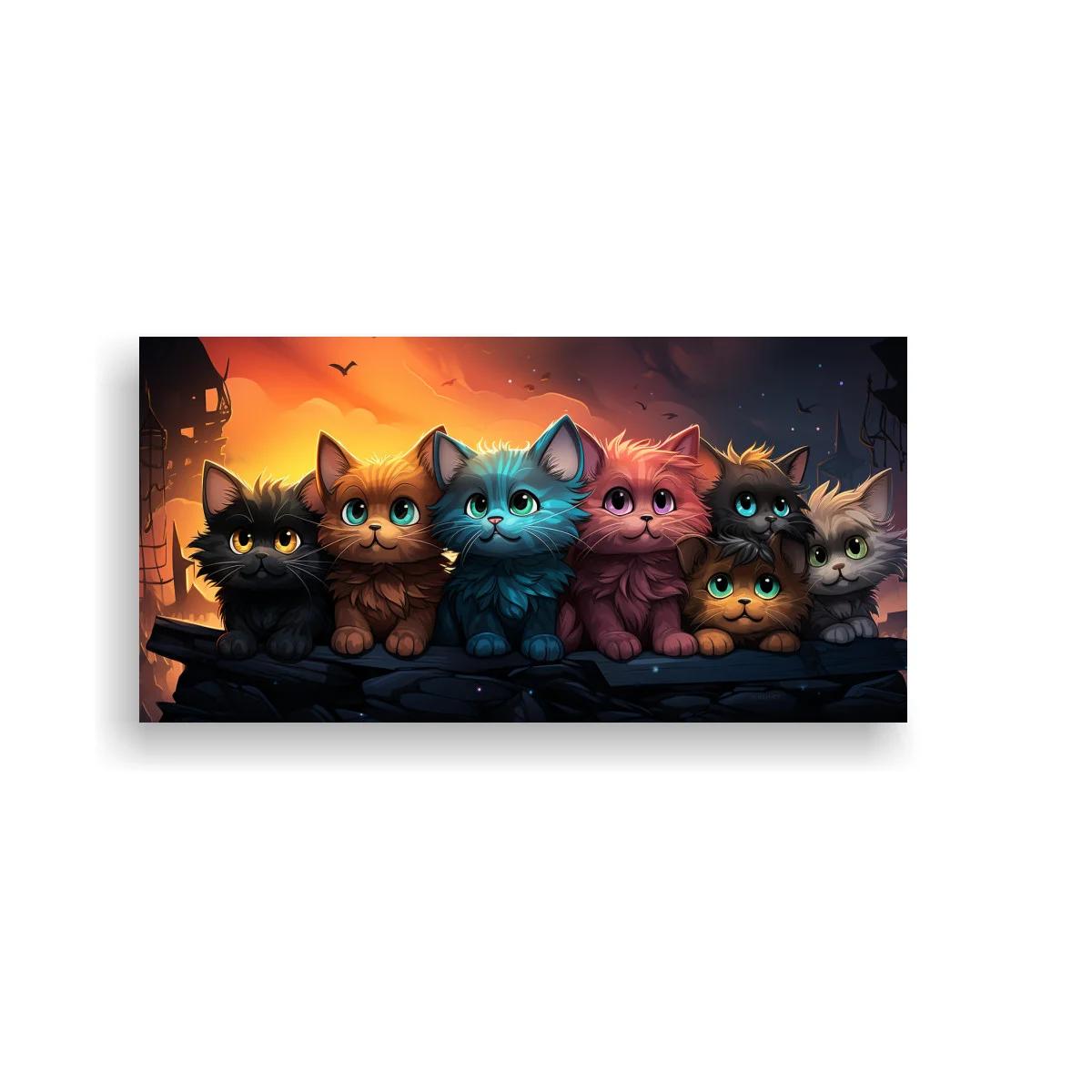 Cuadro grupo de gatitos de ojos grandes sobre roca