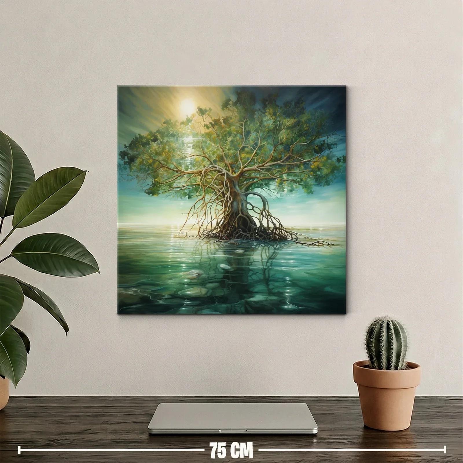 Árbol solitario sobre aguas tranquilas en tonos naturales — miniatura 2