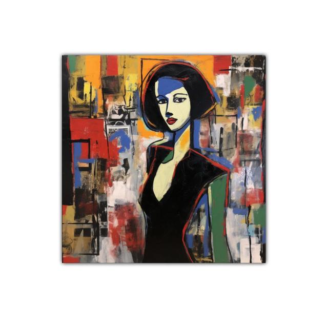 Retrato femenino con contrastes vibrantes y trazos expresivos