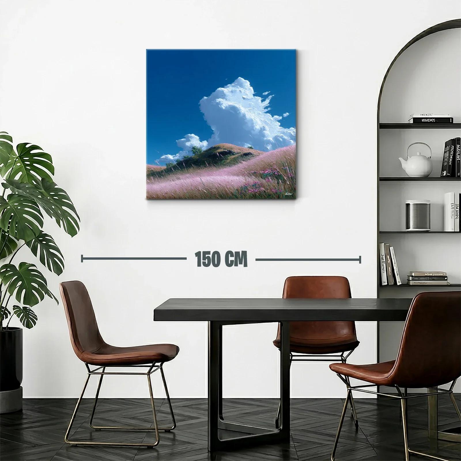Paisaje sereno con pradera y nubes blancas en cielo azul — miniatura 2
