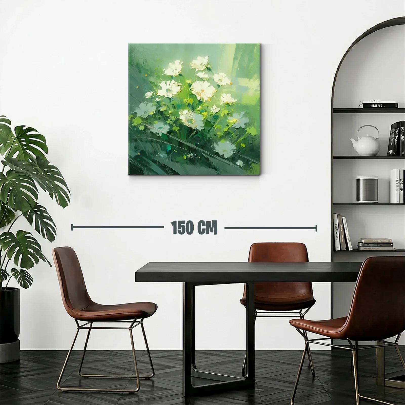 Cuadro con delicadas flores blancas sobre fondo verde — miniatura 2
