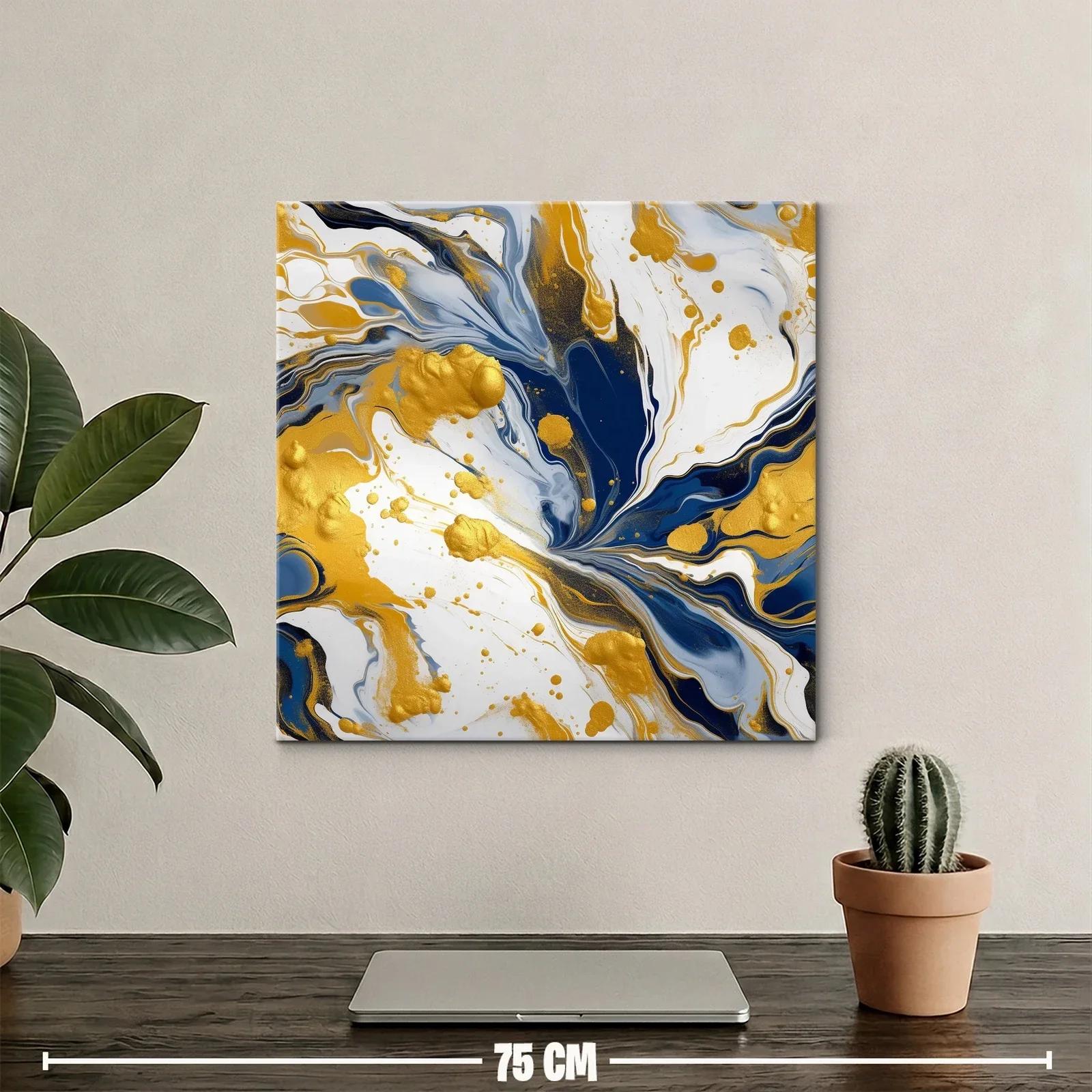 Cuadro abstracto con tonos dorados y azules intensos — miniatura 2