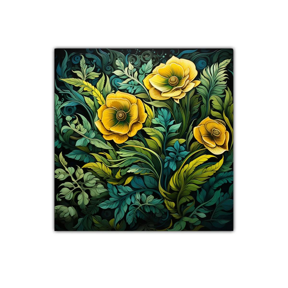 Cuadro decorativo con flores amarillas y follaje exuberante — imagen principal