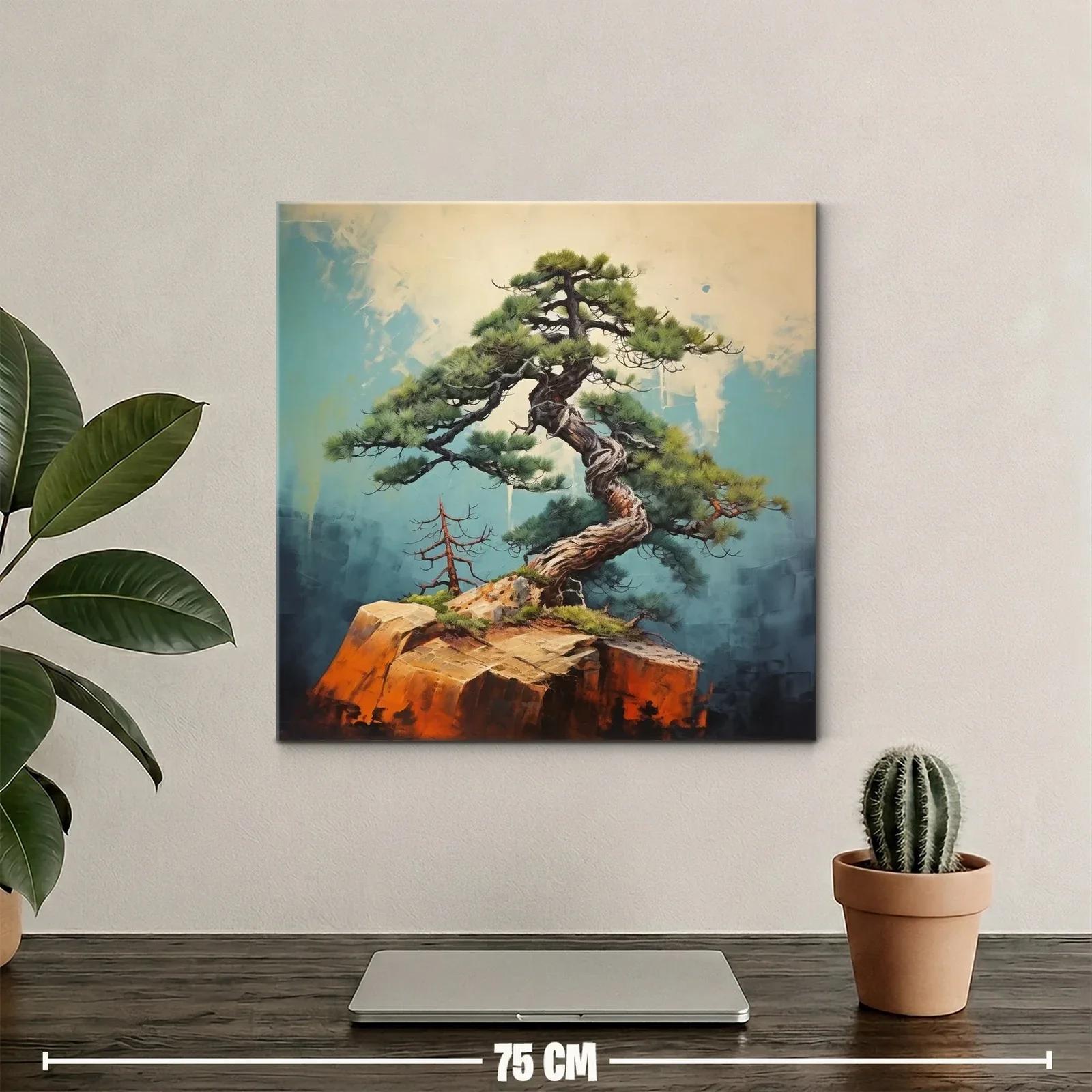 Árbol Bonsái en Roca con Fondo Azul y Beige — miniatura 2