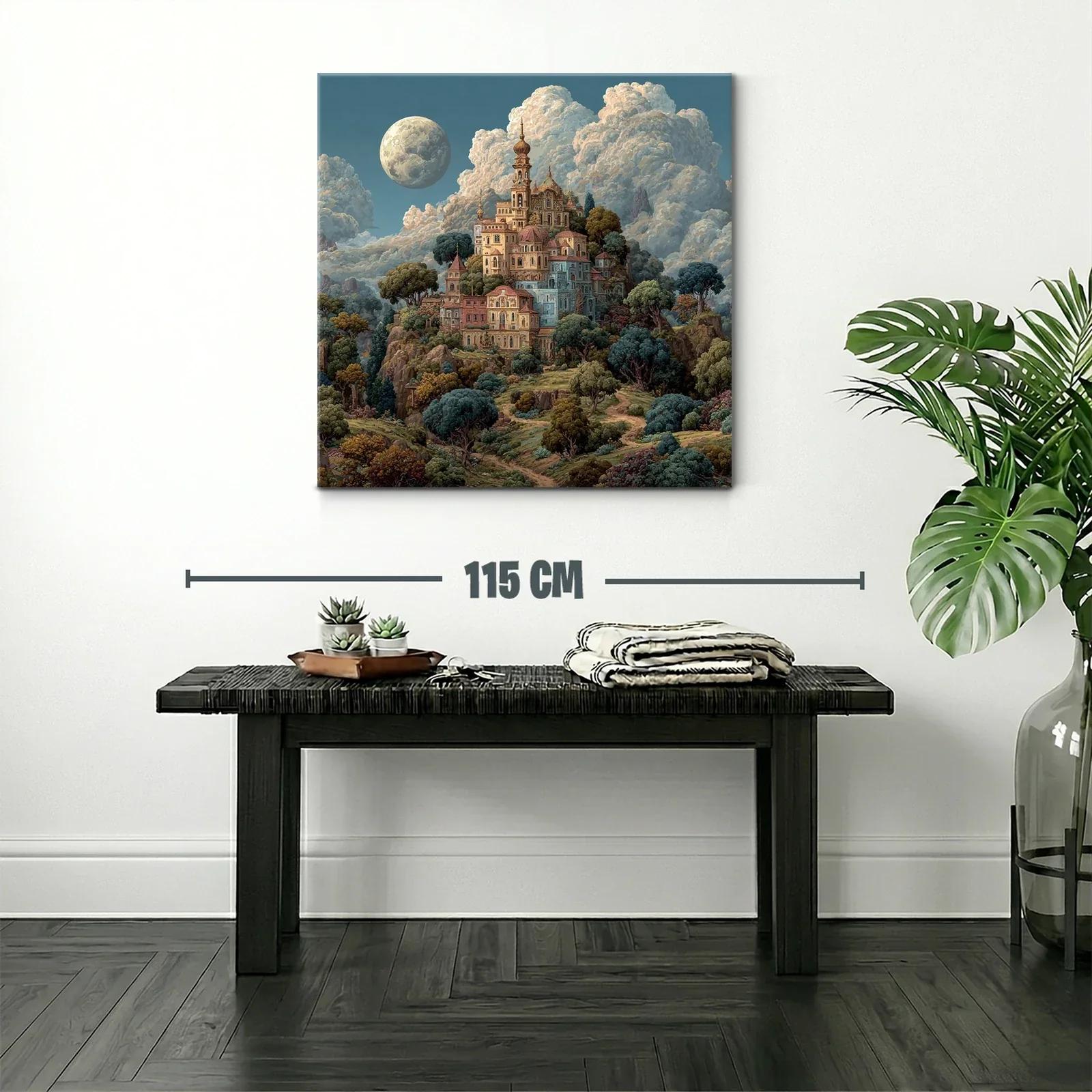 Paisaje de ciudad antigua en colina bajo la luna llena — miniatura 2