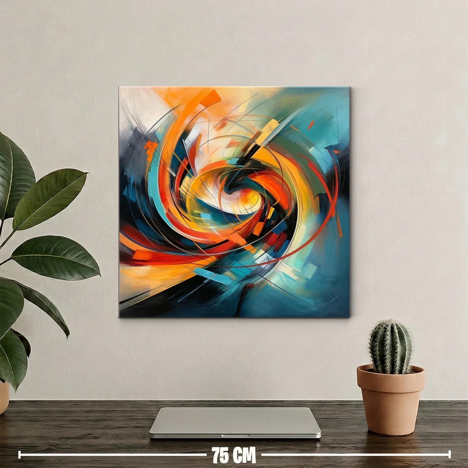 Cuadro abstracto con remolino en tonos cálidos y fríos — miniatura 2