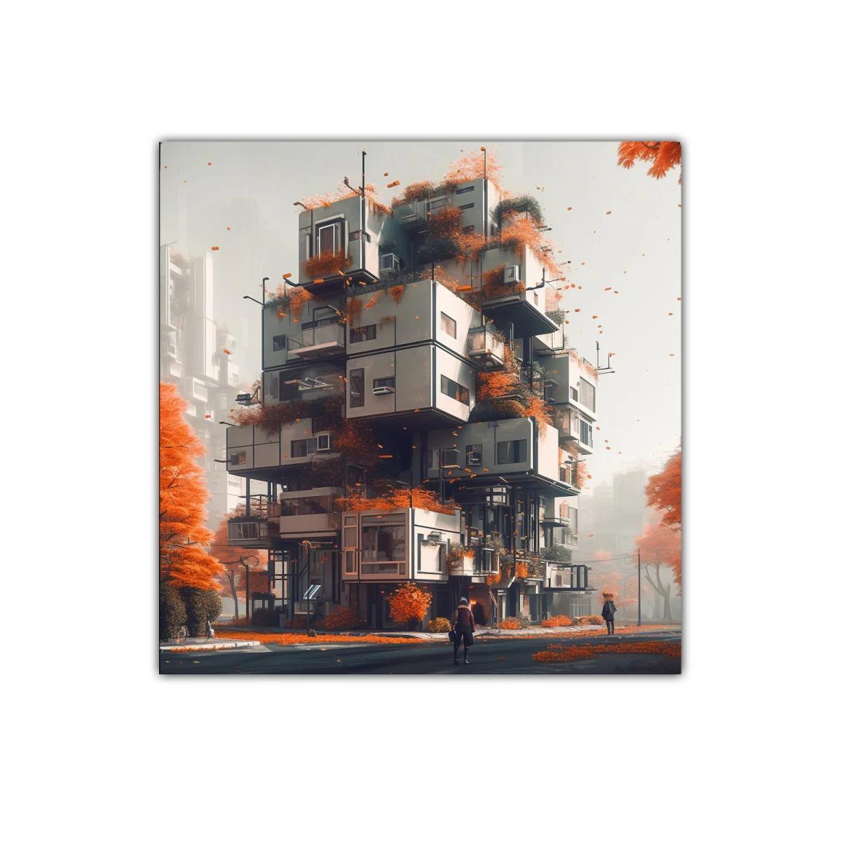 Arquitectura moderna entre follaje otoñal vibrante — imagen principal