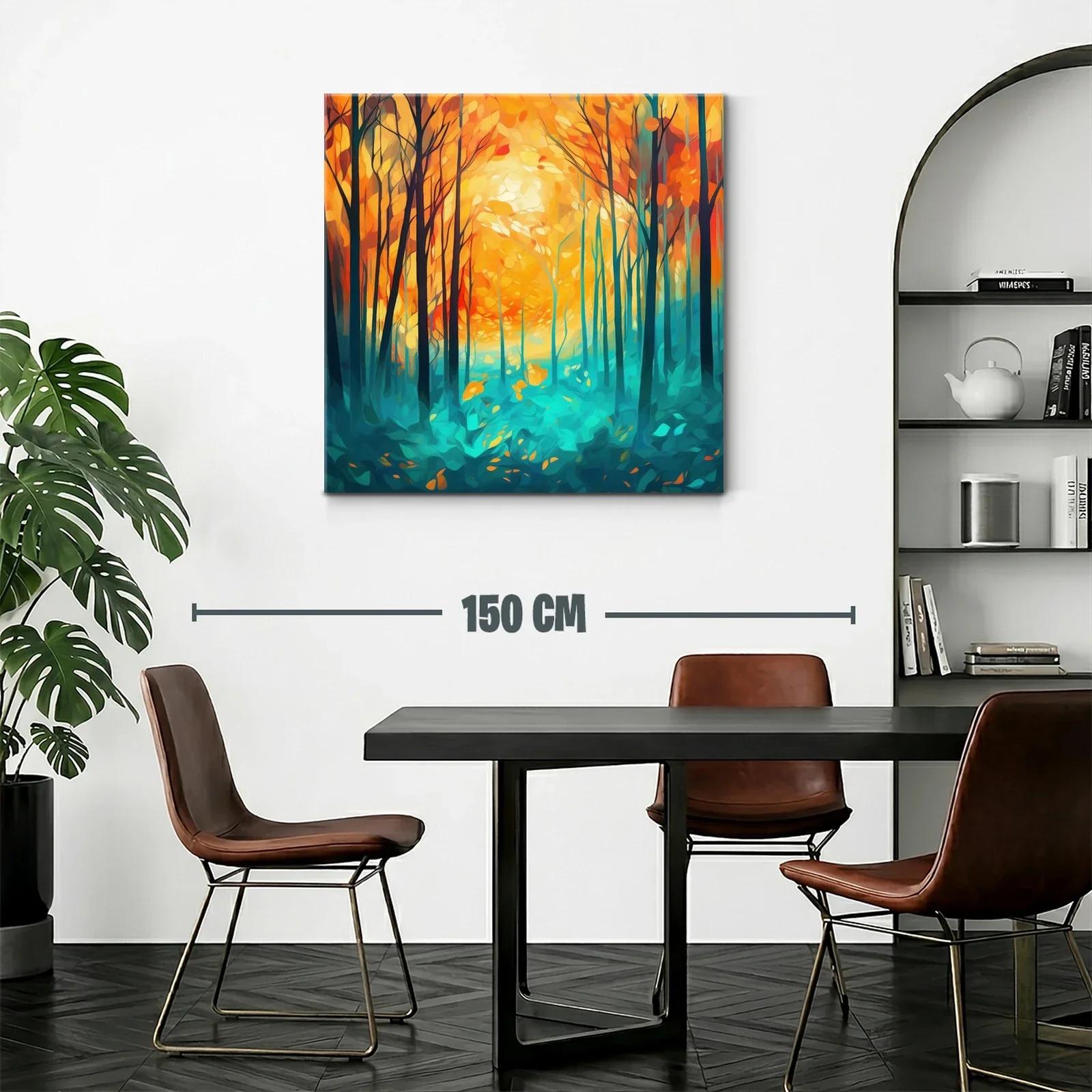 Bosque vibrante con árboles al amanecer en tonos cálidos — miniatura 2
