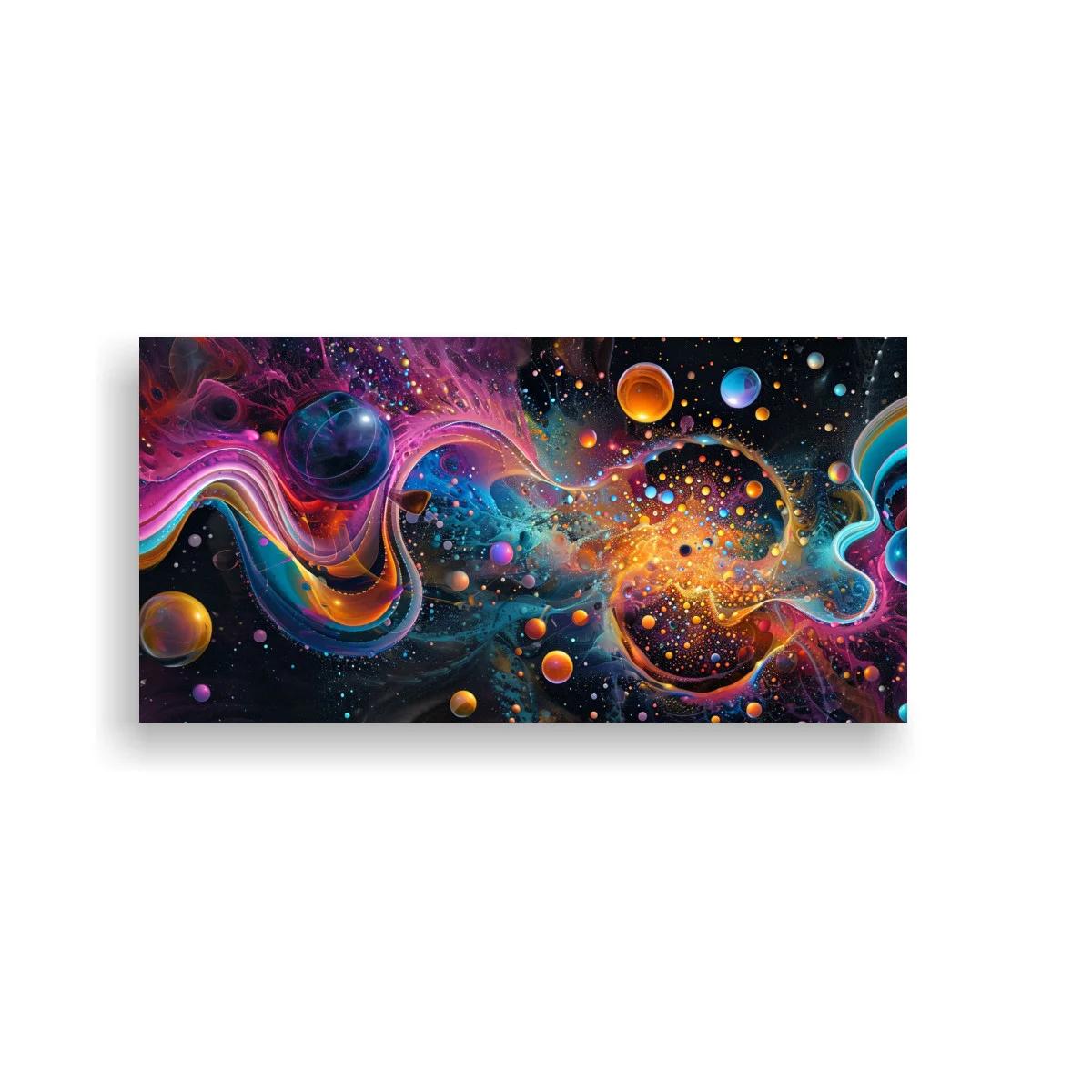 Cuadro galaxia abstracta con esferas y remolinos de color