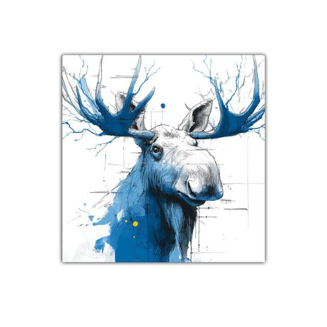 Cabeza de alce con suaves tonos azulados y detalles lineales