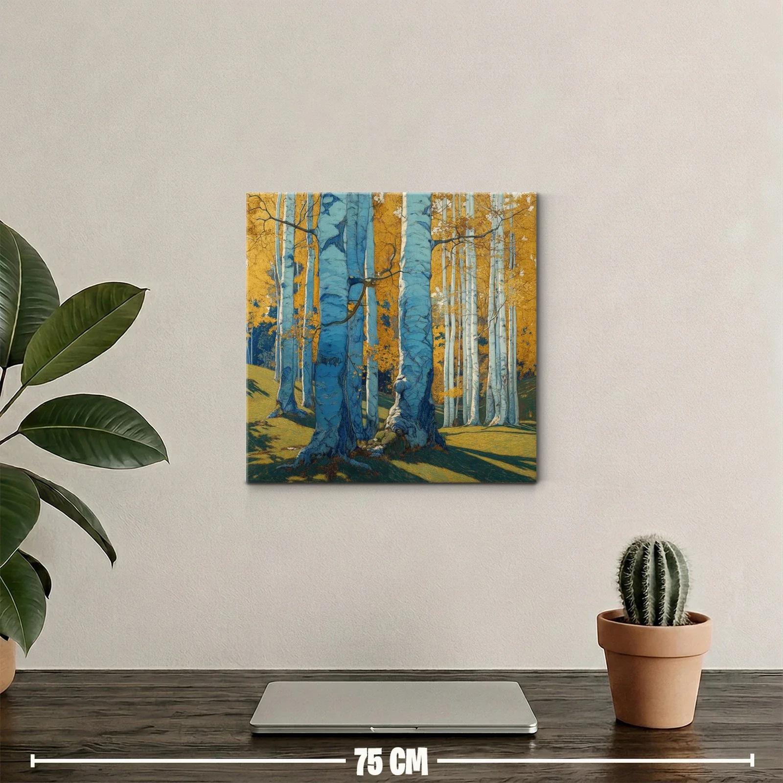 Bosque de abedules bajo luz dorada y sombras azules — miniatura 2