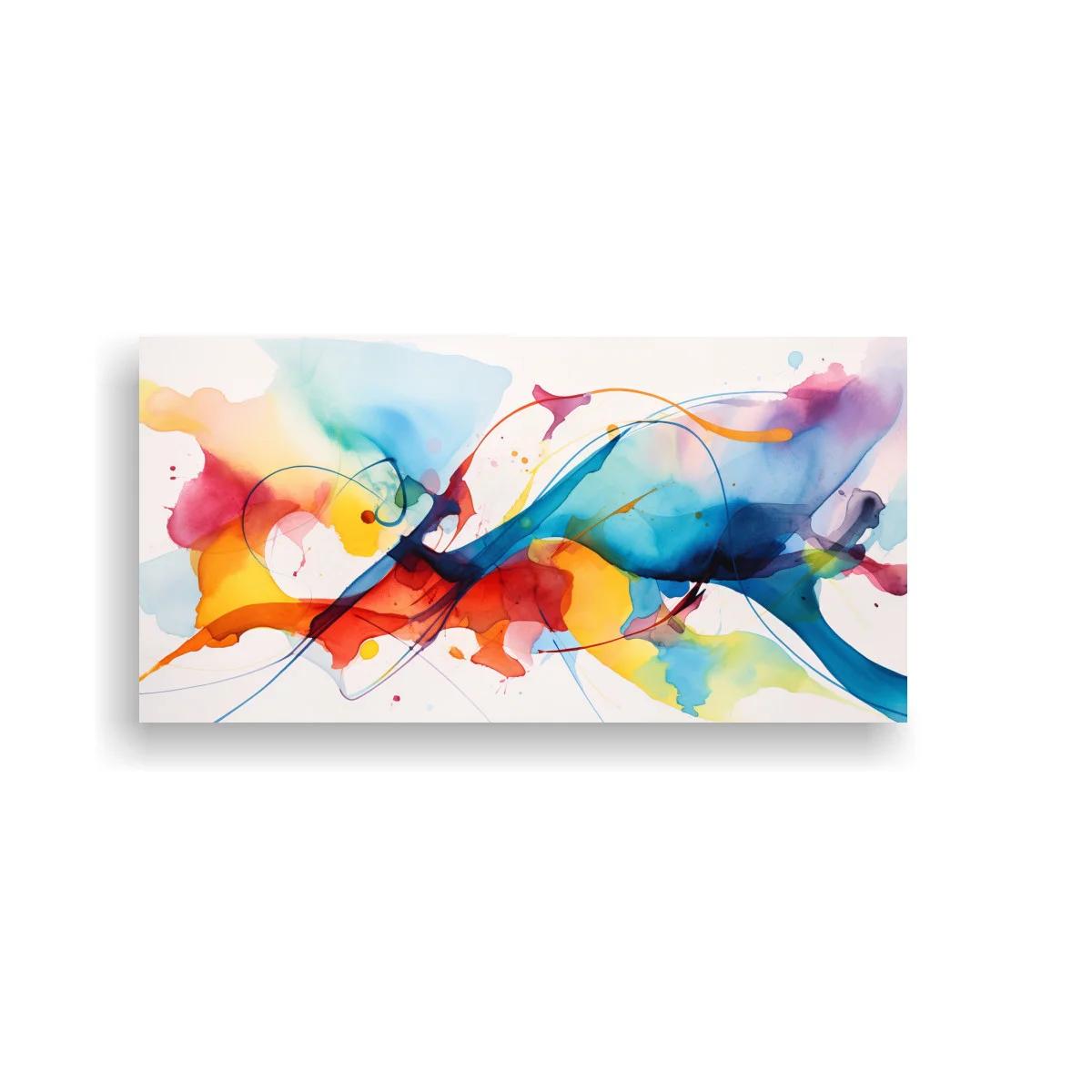 Cuadro abstracción fluida con líneas curvas y salpicaduras de color — imagen principal