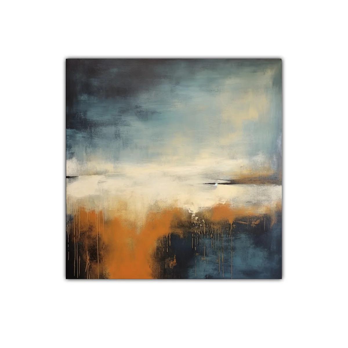 Cuadro abstracto con tonos cálidos y fríos en armonía