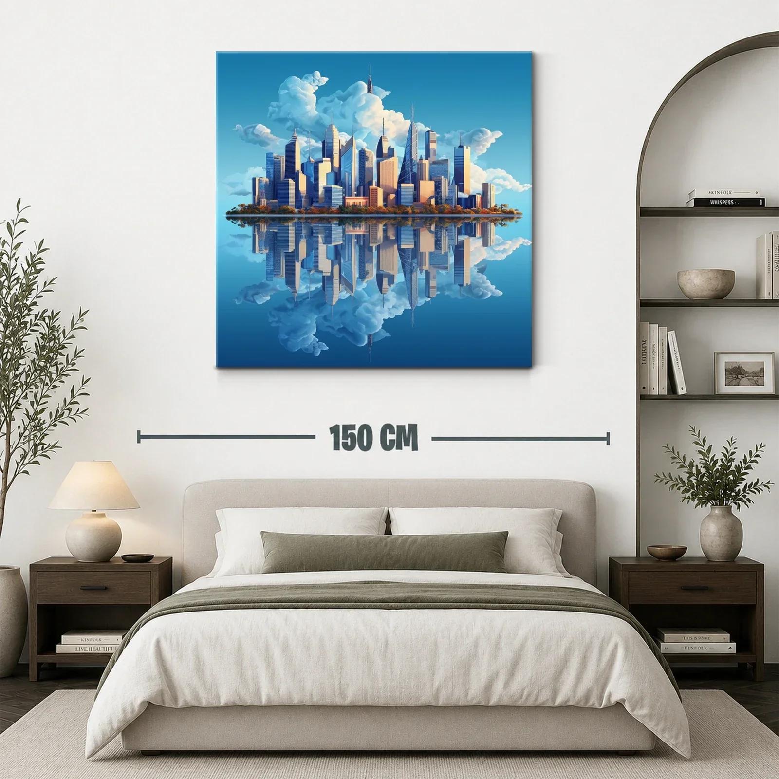 Horizonte urbano con reflejo sereno y cielo despejado — miniatura 3