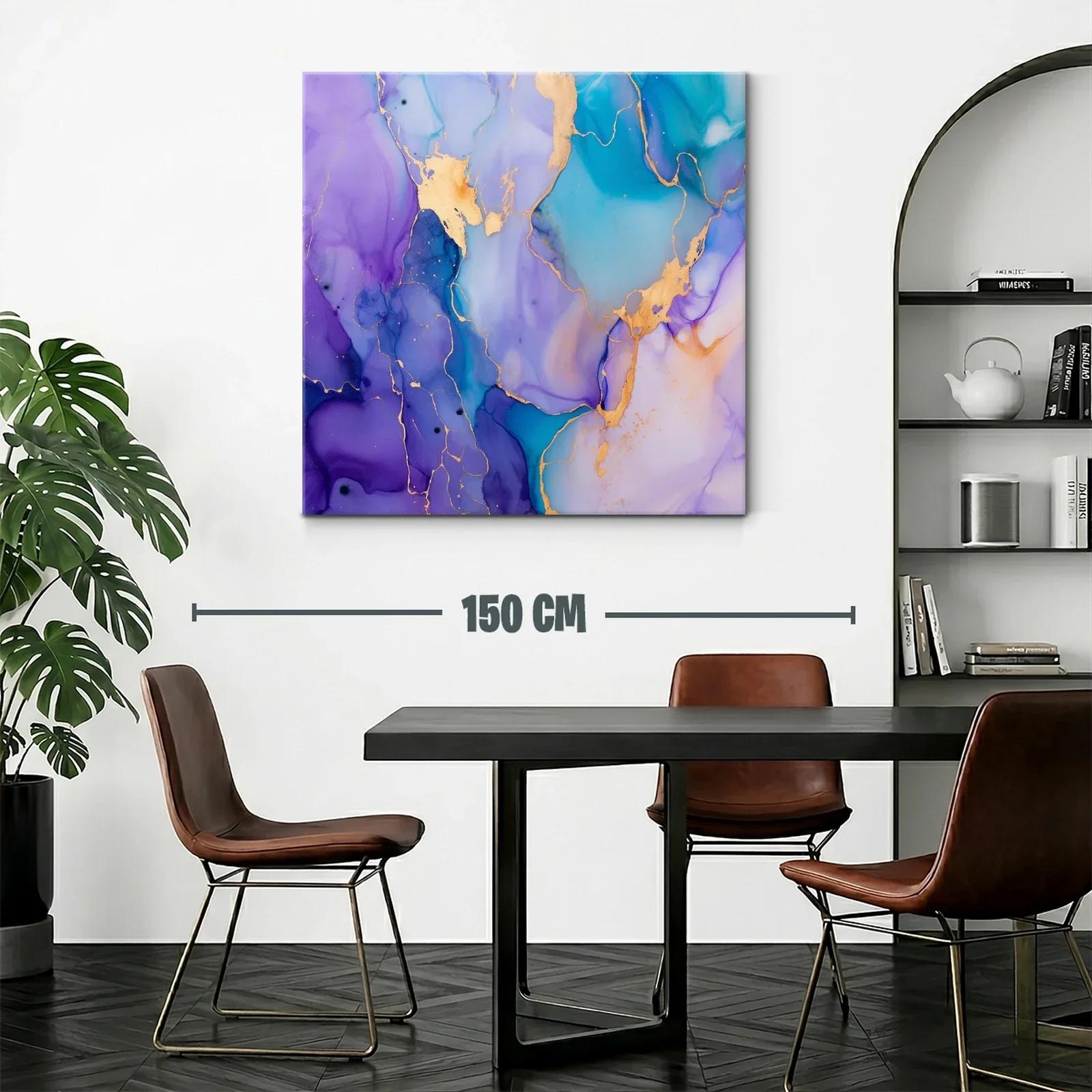 Cuadro abstracto con tonos violetas y toques dorados brillantes — miniatura 2