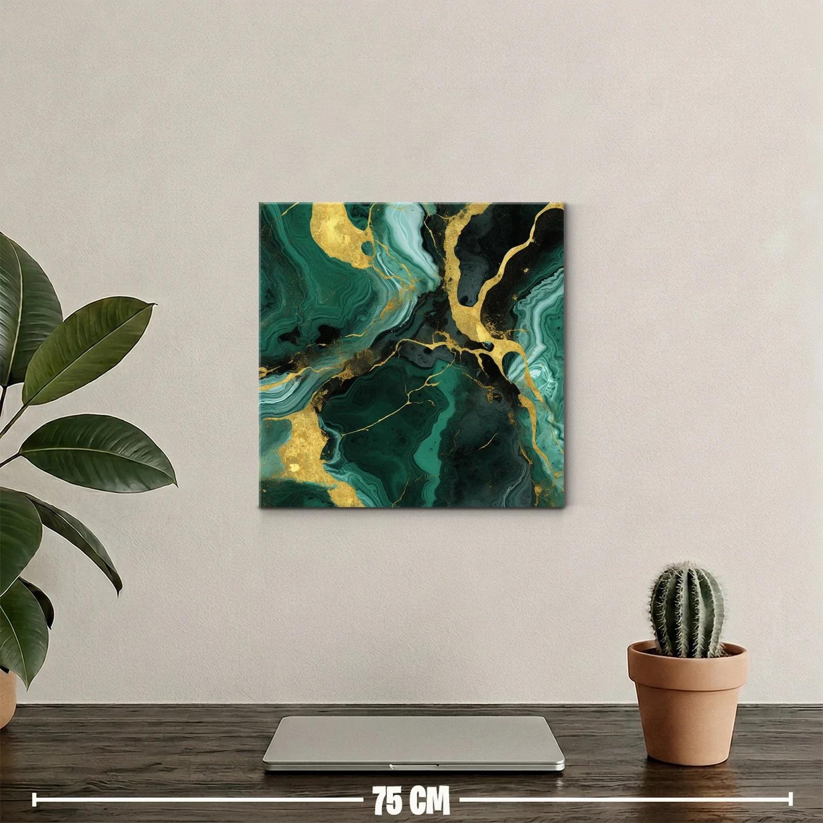 Cuadro abstracto con tonos verdes y detalles dorados brillantes — miniatura 2