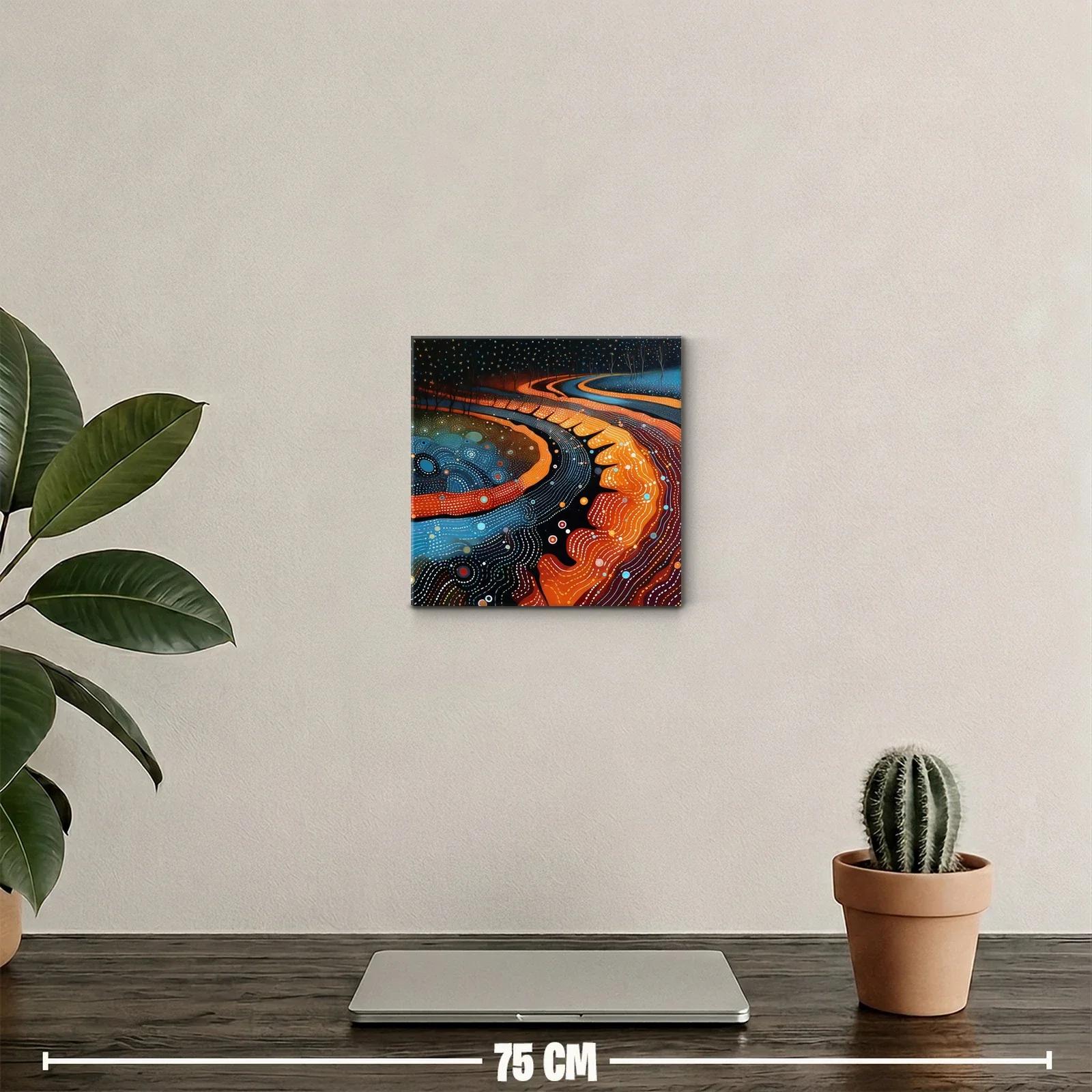 Cuadro abstracto con formas orgánicas en tonos cálidos y fríos — miniatura 2
