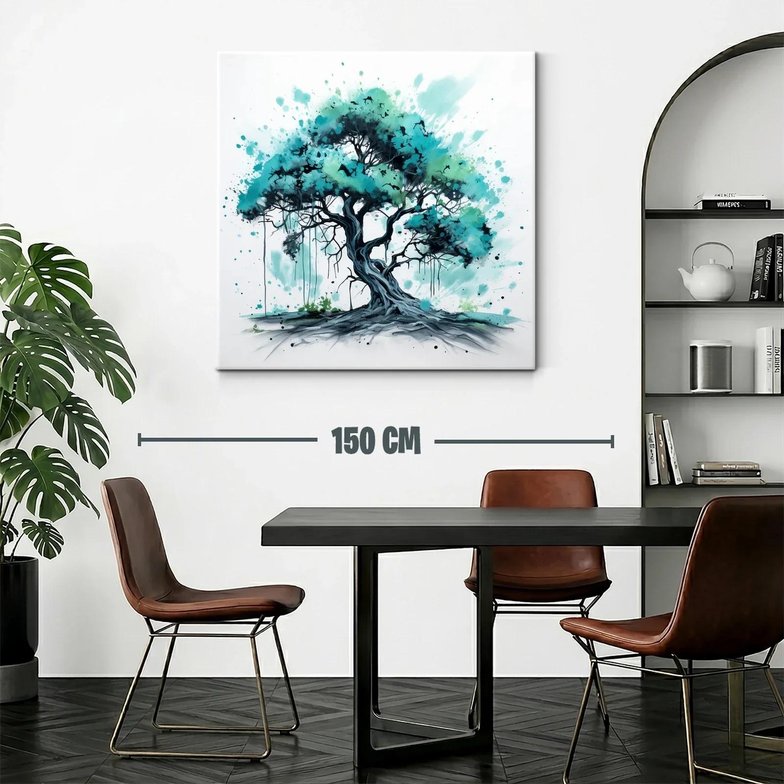 Árbol en tonos verdes y azules con estilo artístico moderno — miniatura 2
