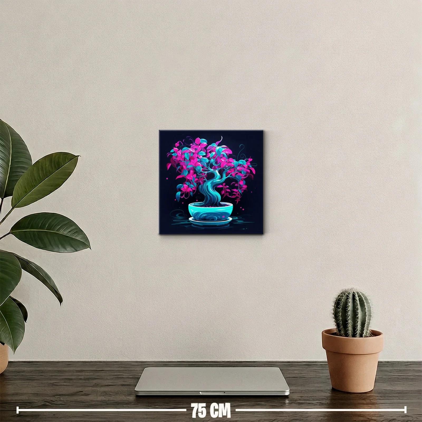 Bonsái vibrante con hojas en tonos fucsias y turquesas — miniatura 2