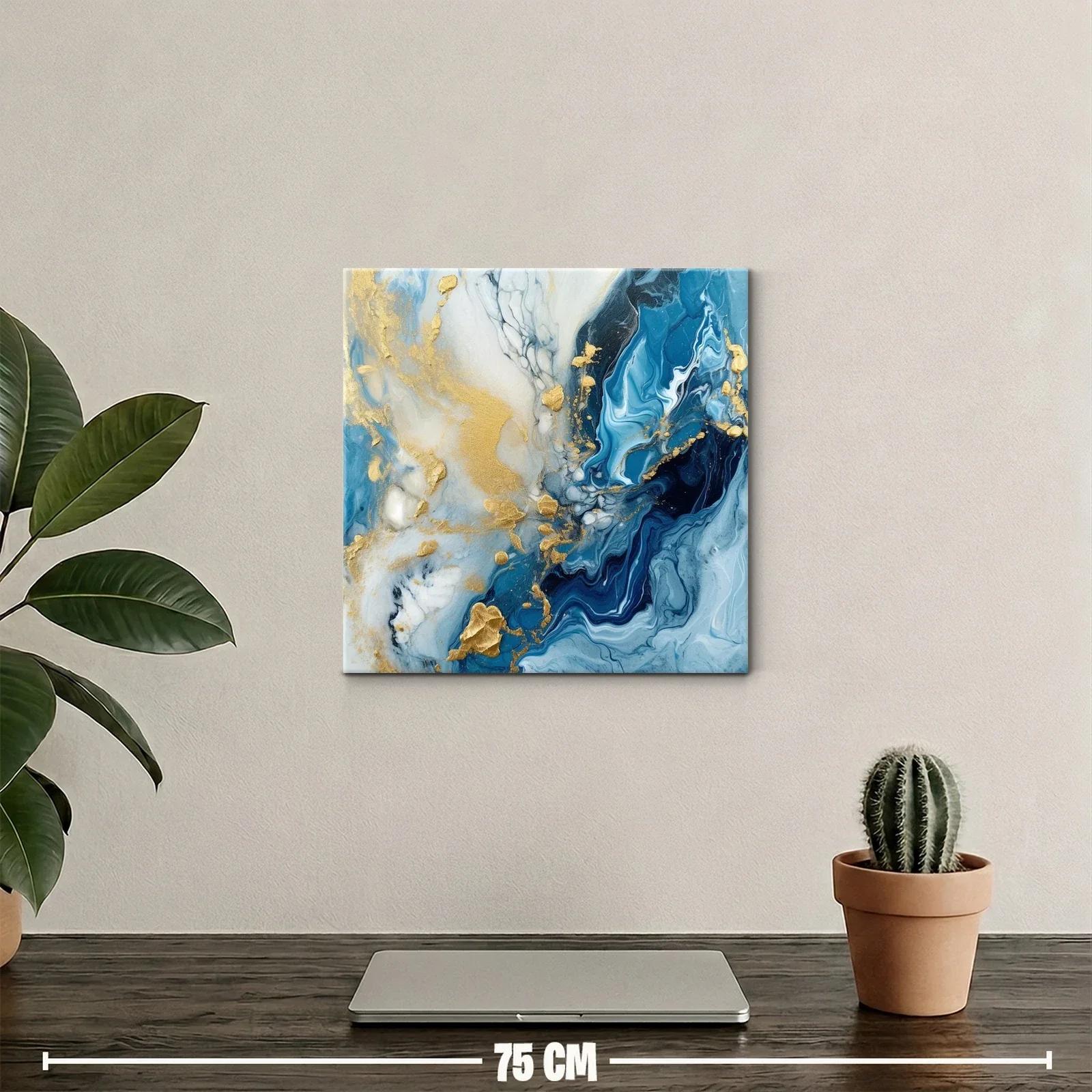Cuadro abstracto con tonos azules y dorados elegantes — miniatura 2