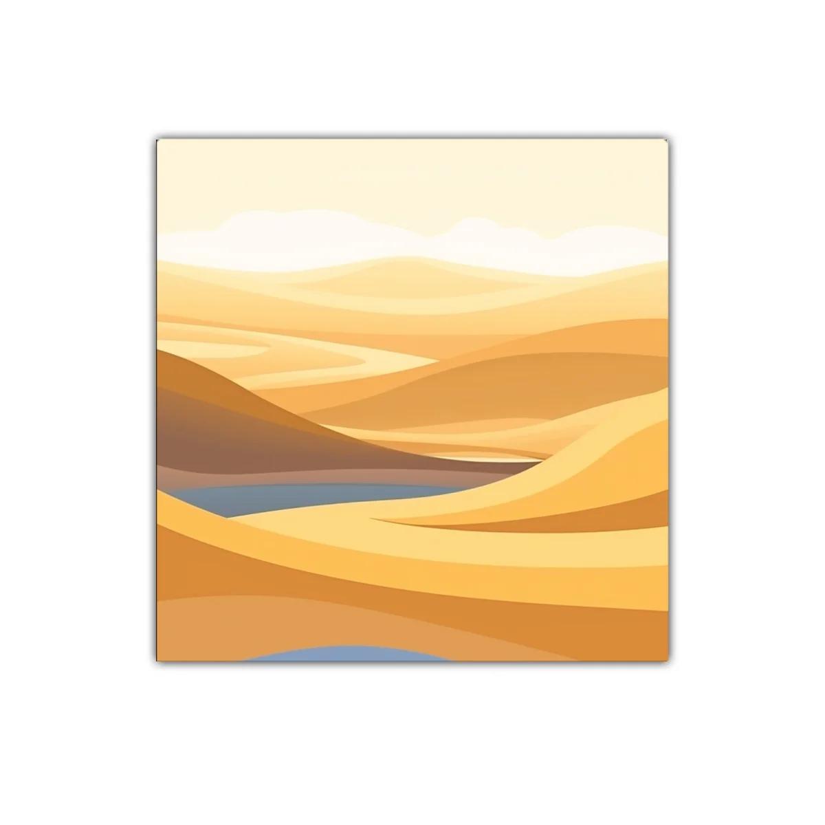 Paisaje minimalista de dunas y lagunas en tonos cálidos