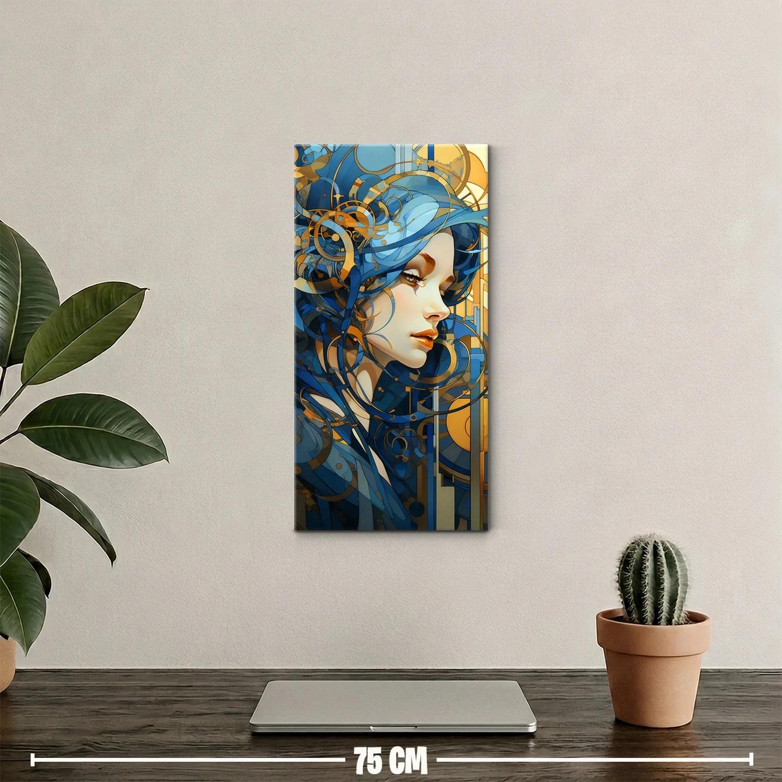 Cuadro rostro de mujer con cabello azul y anillos dorados — miniatura 2