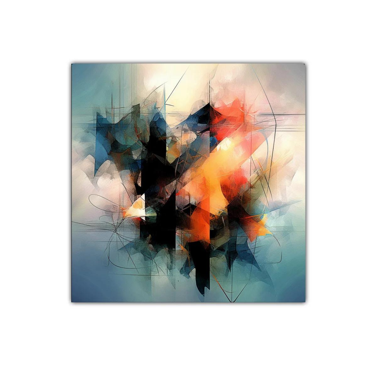 Composición abstracta con tonos cálidos y fríos vibrantes
