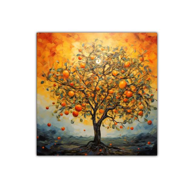 Árbol de naranjas en luz dorada vibrante