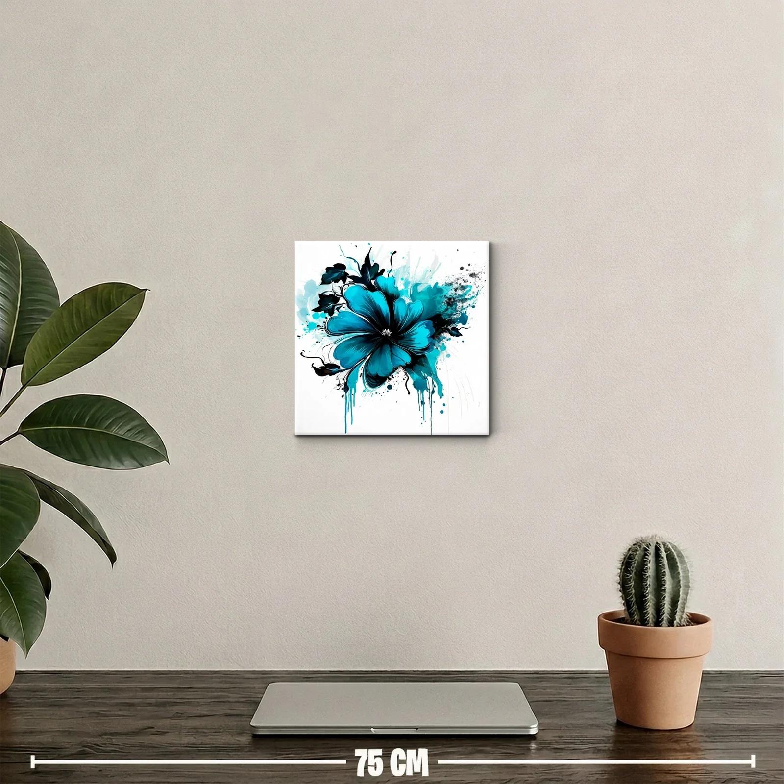 Flor vibrante en tonos azules y negro para espacios modernos — miniatura 2