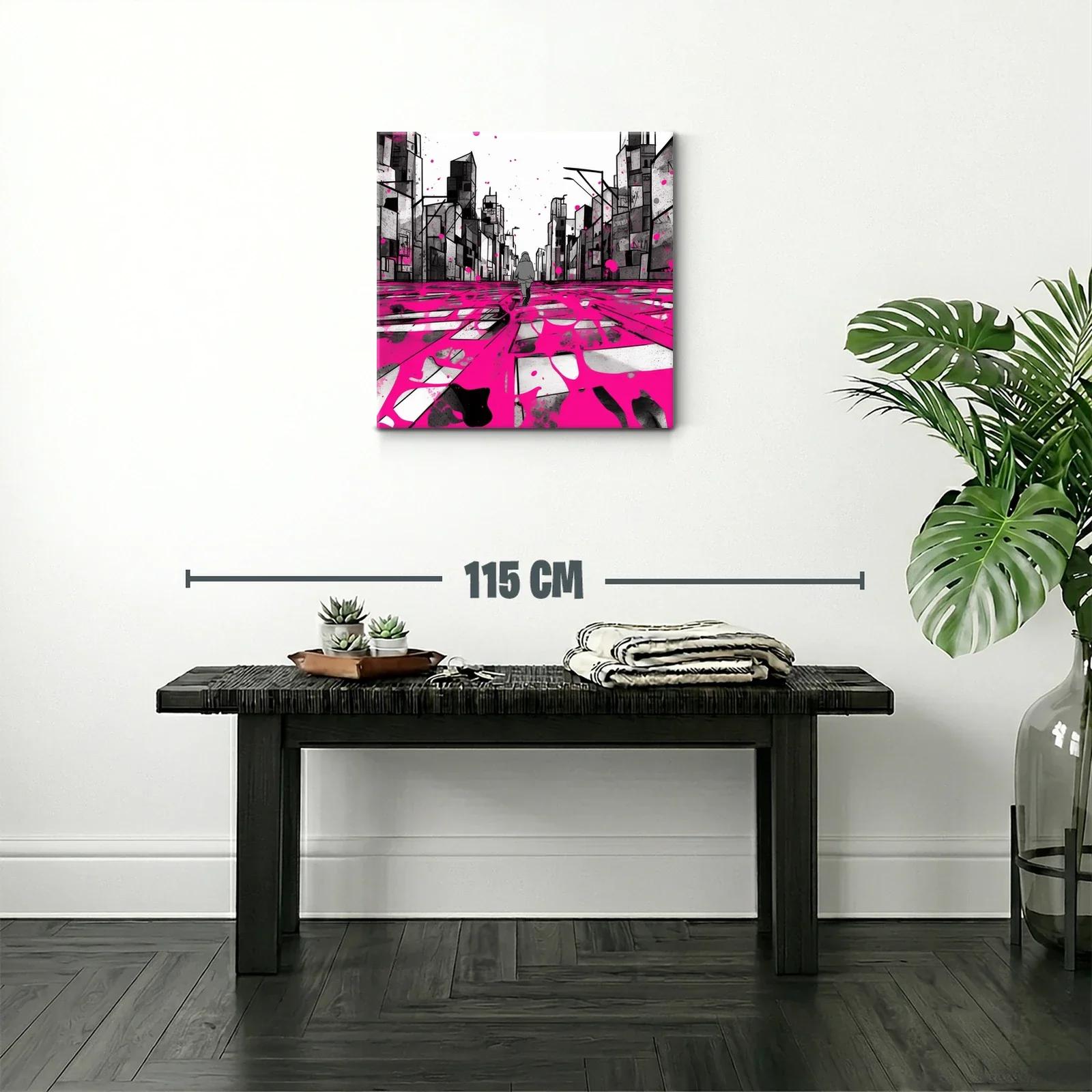 Calle urbana en tonos grises con pinceladas fucsias — miniatura 2