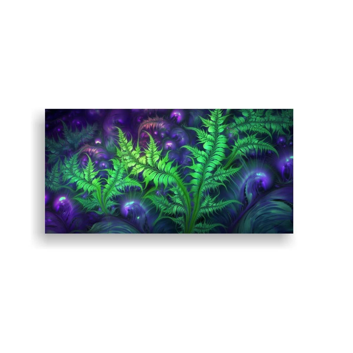 Cuadro helechos verdes luminosos con resplandores violetas