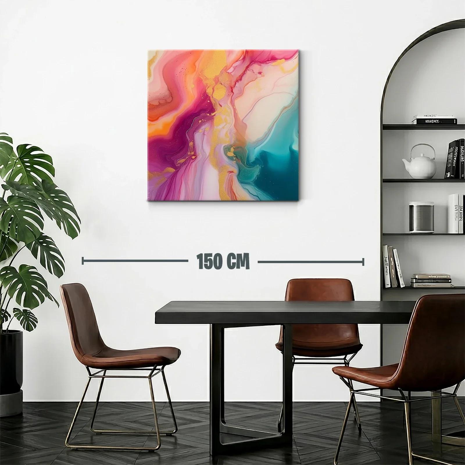 Cuadro abstracto con vibrantes tonos rosas y azul turquesa — miniatura 2