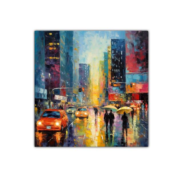 Atardecer urbano con luces y reflejos vibrantes