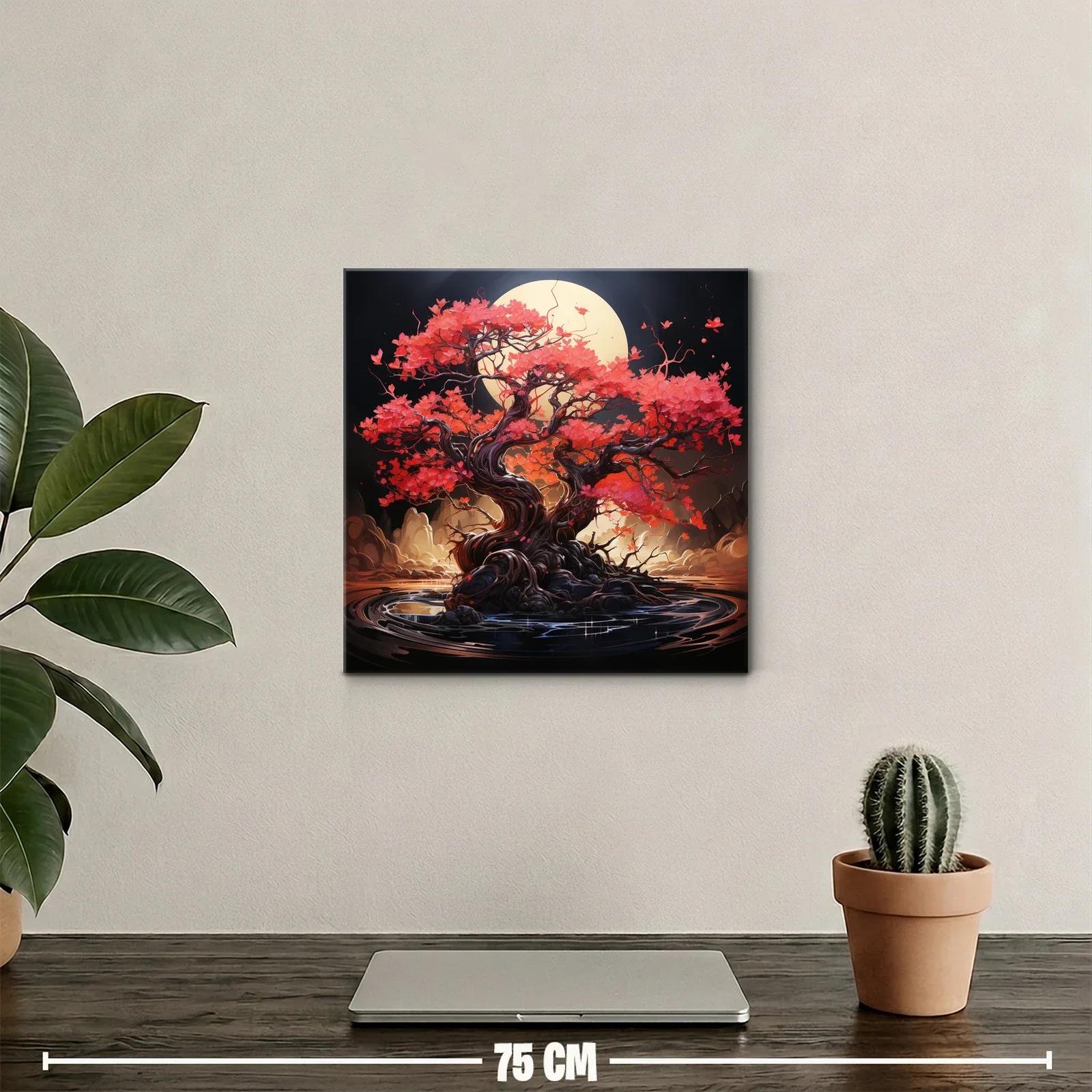 Árbol de hojas rojas bajo luna llena — miniatura 2
