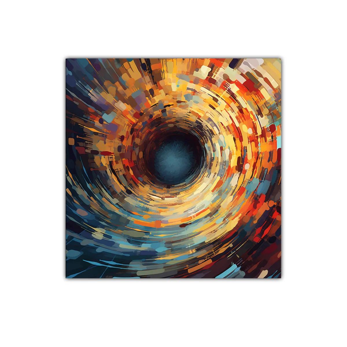Cuadro abstracto de remolino en tonos cálidos y fríos