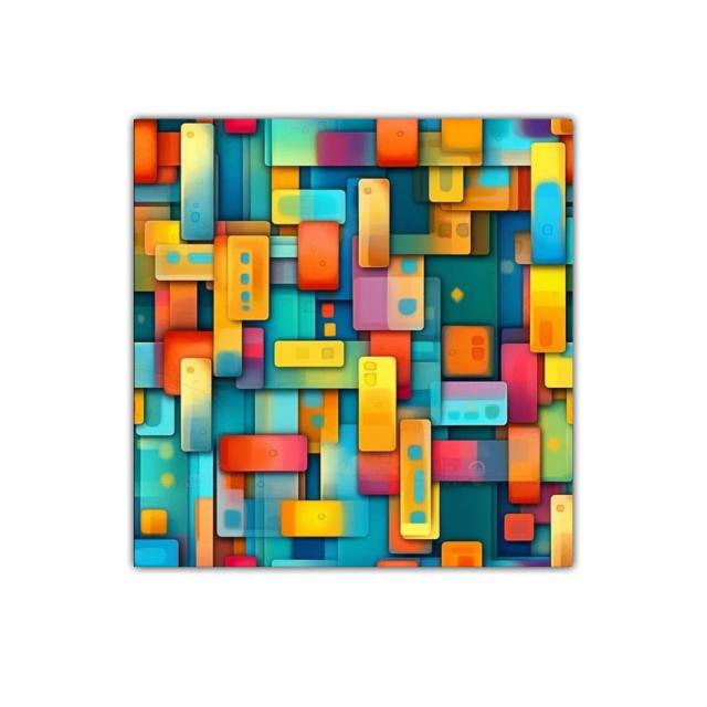 Composición geométrica en vibrantes tonos cálidos y fríos