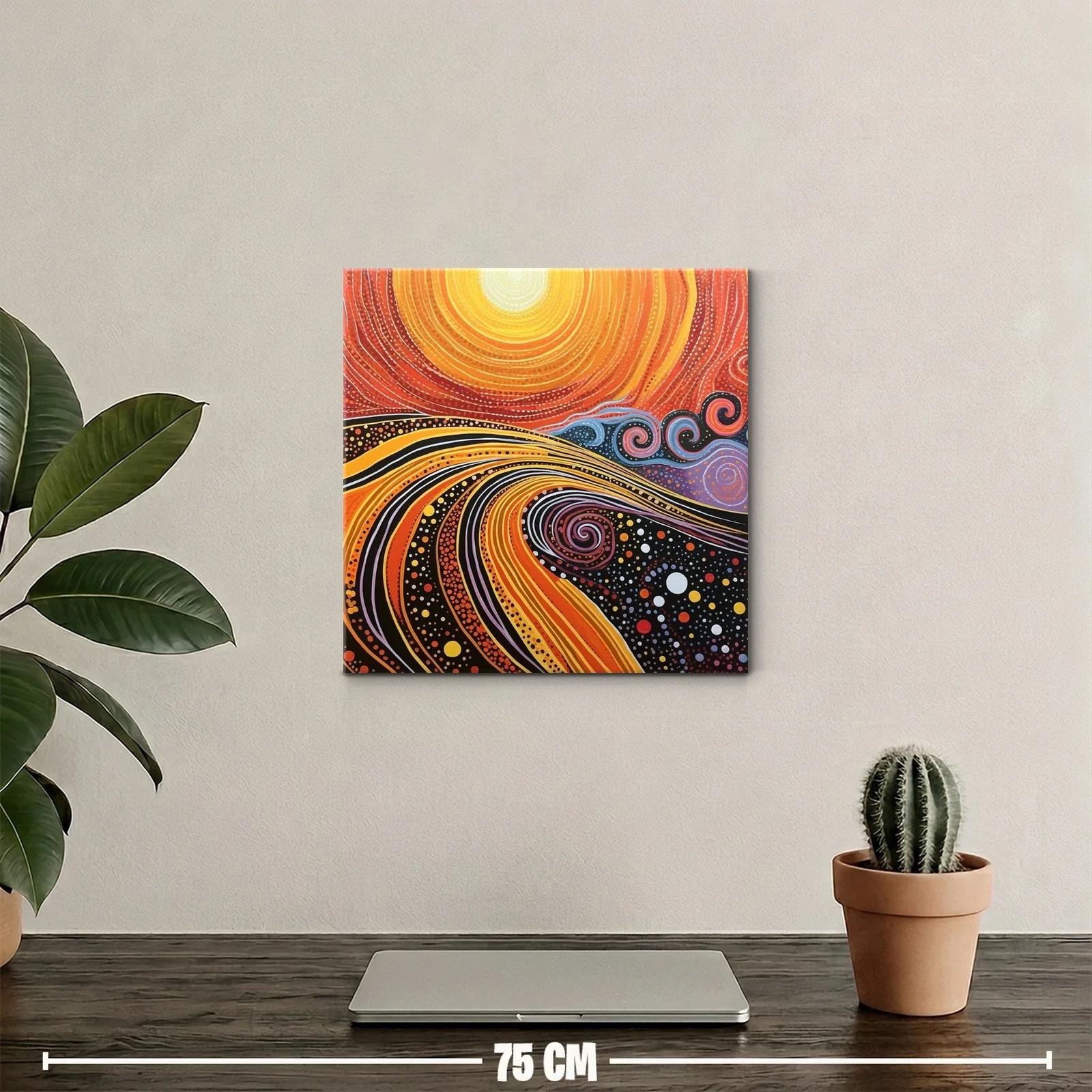 Cuadro abstracto con espirales y ondas en tonos cálidos — miniatura 2