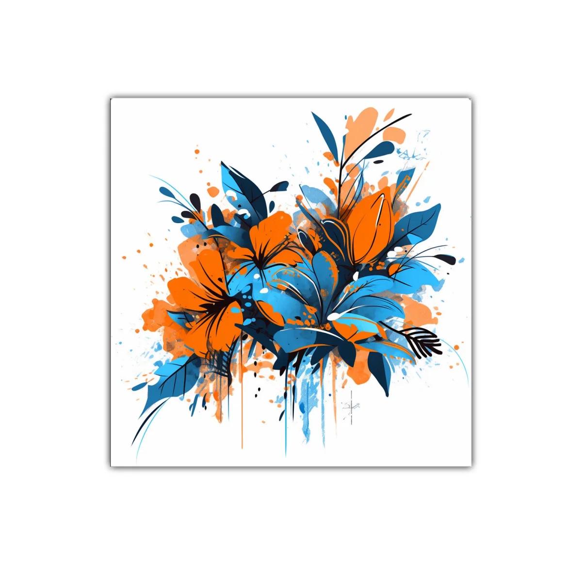 Composición vibrante de flores en tonos naranja y azul
