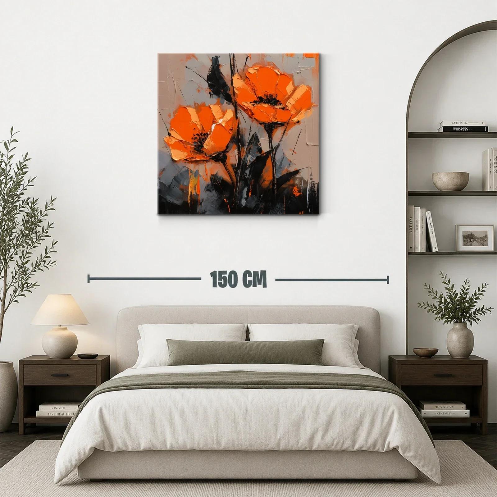 Cuadro con flores vibrantes en tonos naranja y negro — miniatura 3