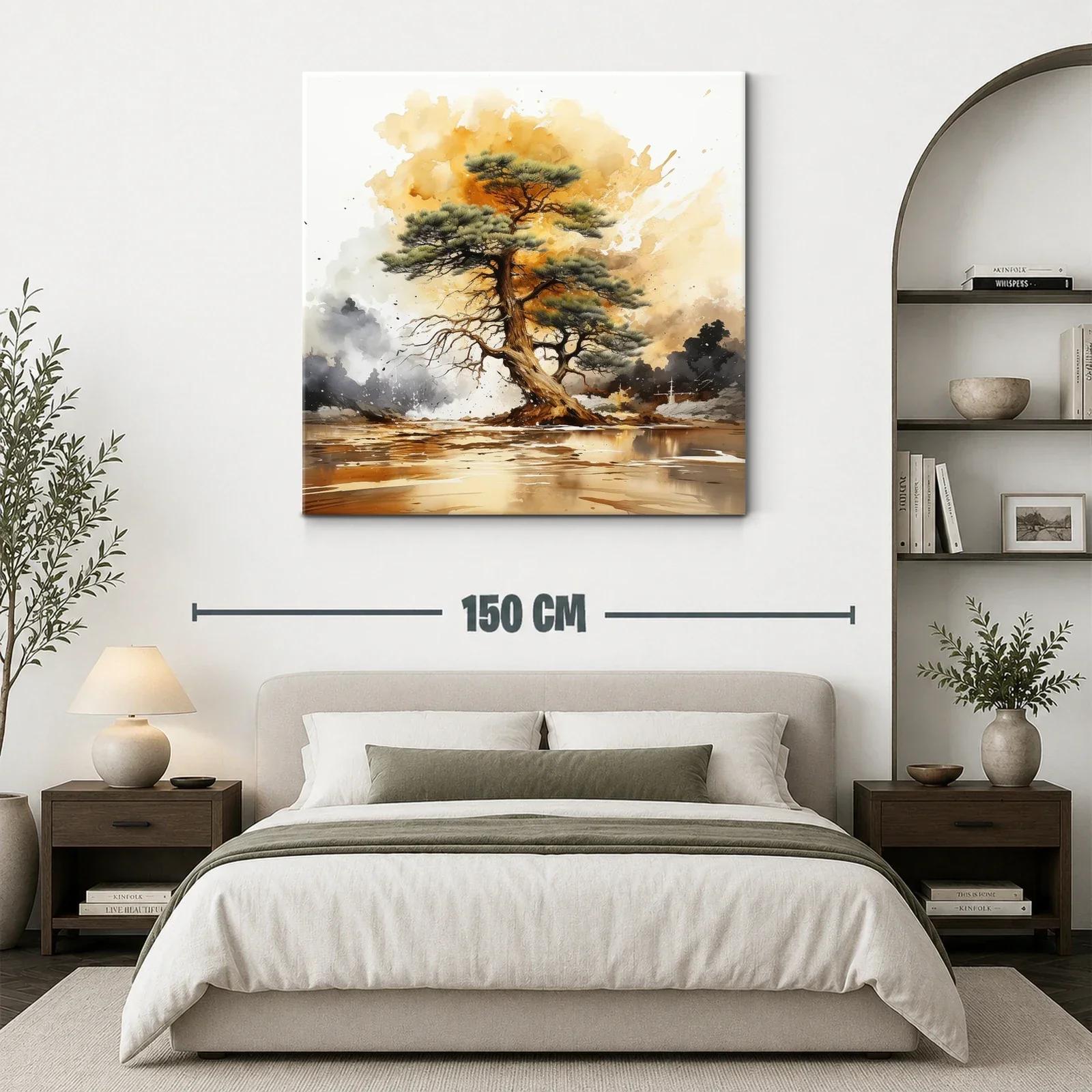 Árbol solitario sobre paisaje al atardecer dorado — miniatura 3